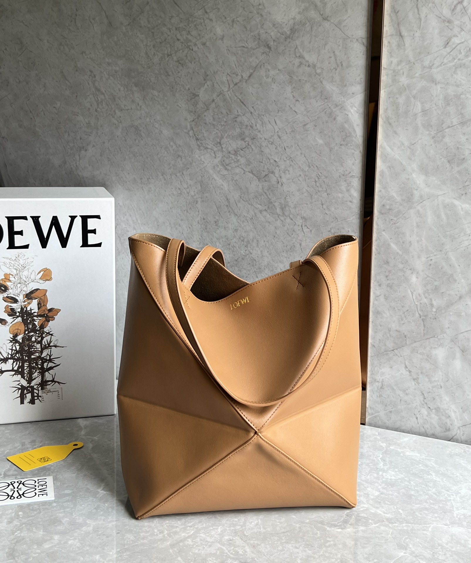 Loewe Medium Puzzle Fold Tote in Shiny Calfskin Warm Desert